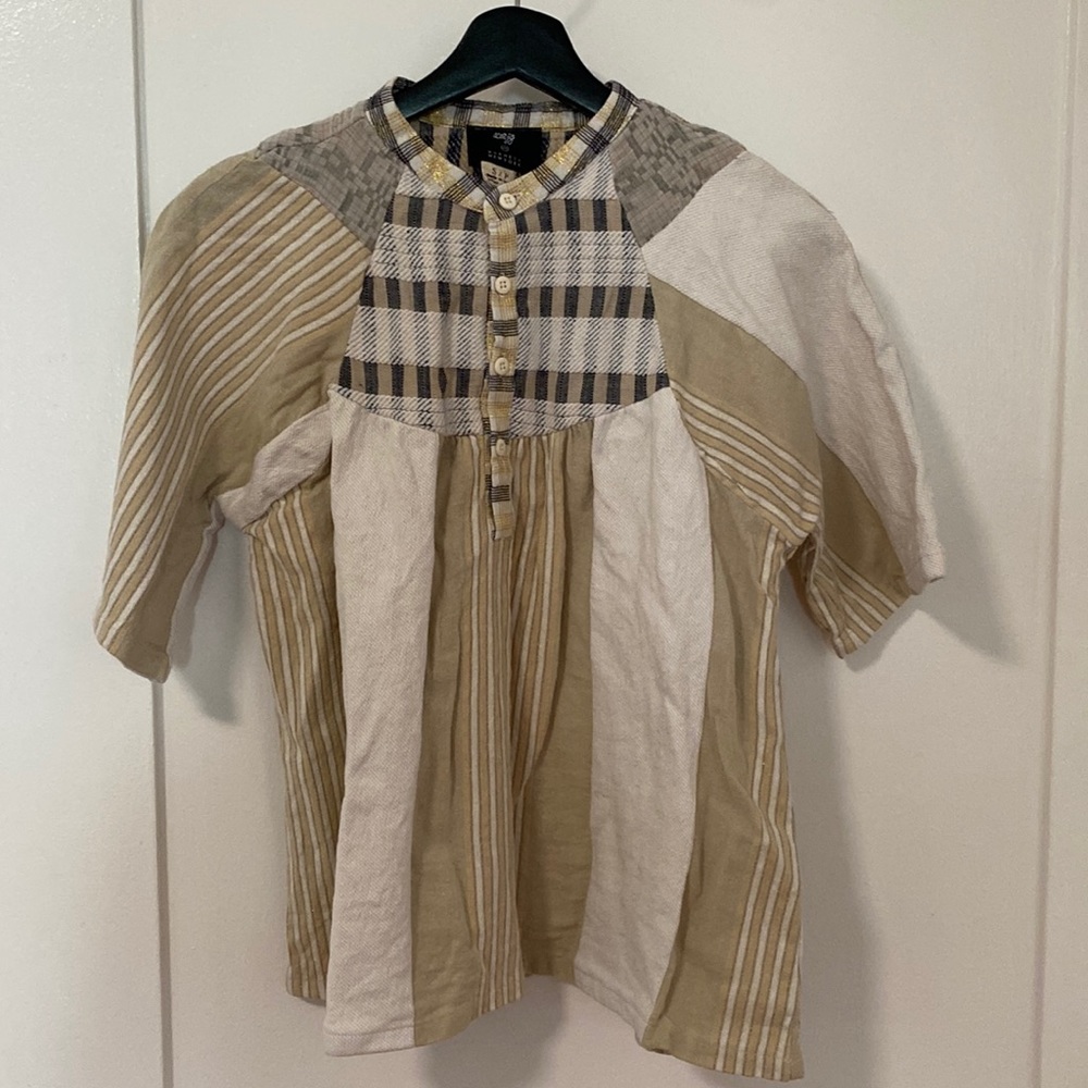 Ace & Jig for Barney’s cream plaid mixed top blouse sz sm